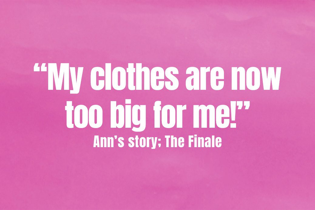 Ann's Story Finale words on pink background