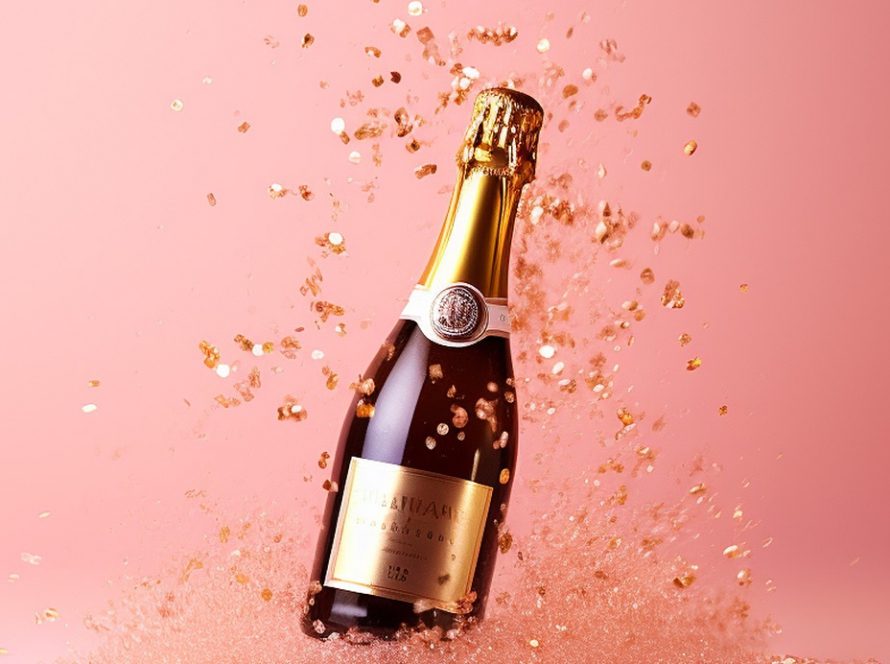 Champagne bottle on a pink background