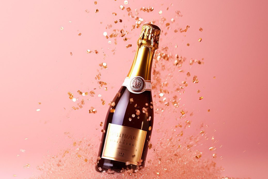 Champagne bottle on a pink background