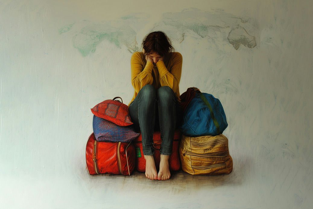 women-sitting-on-baggage